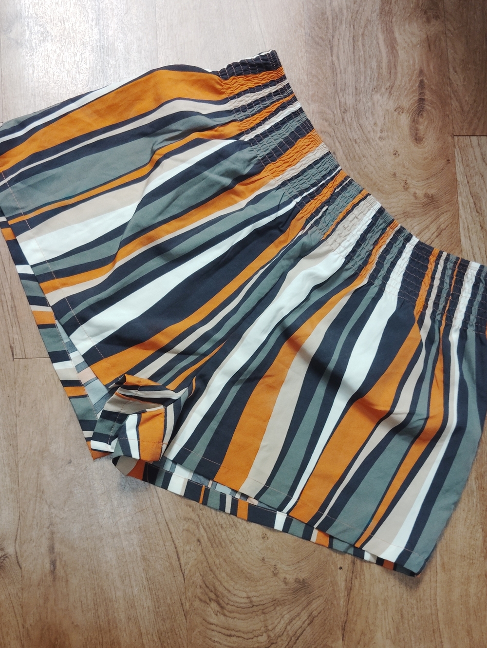 SHEIN Orange, Black & Cream Striped Elastic-Waist Women’s  Shorts
